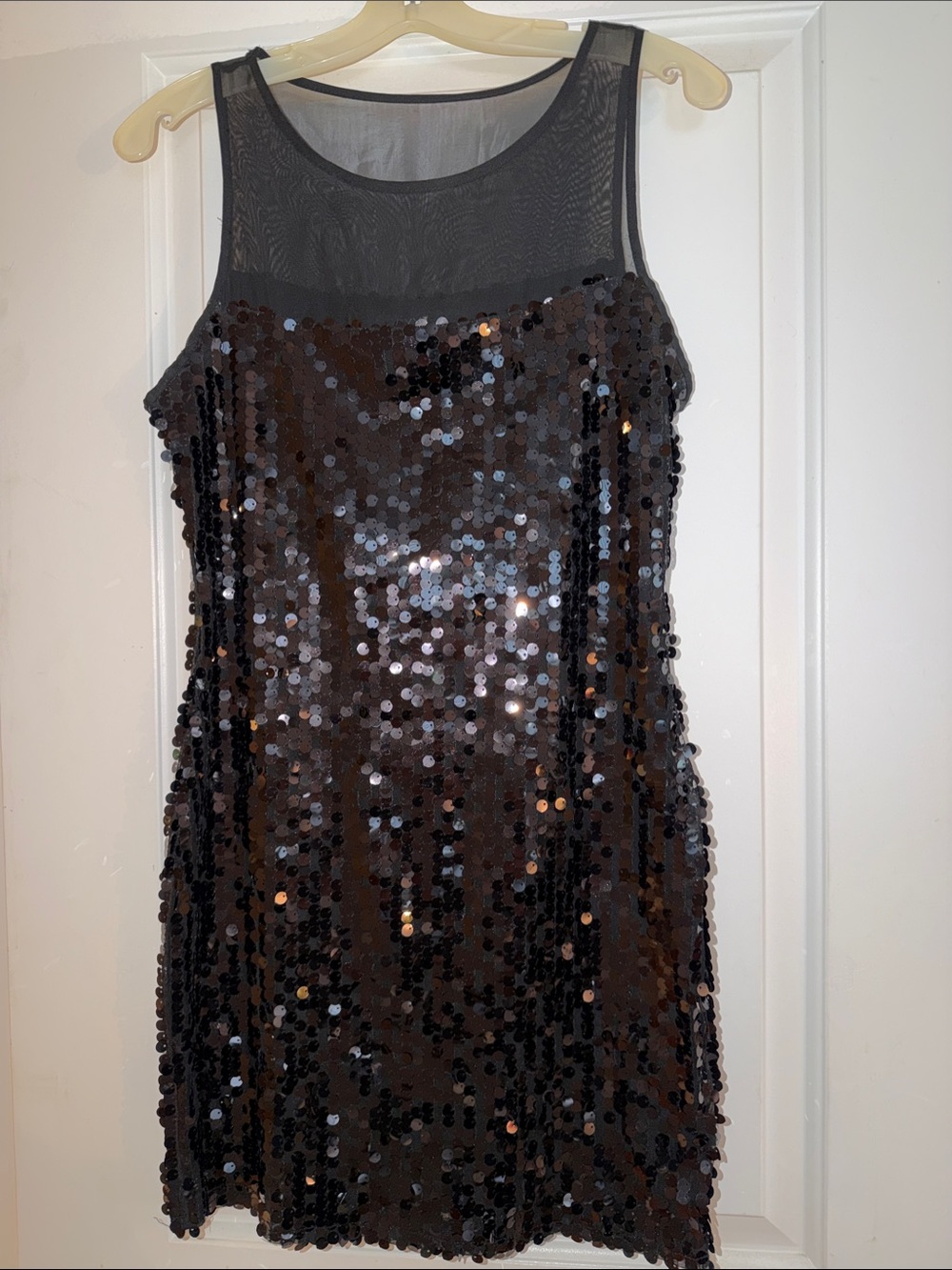 Black Sequin Mesh Yoke Party Dress